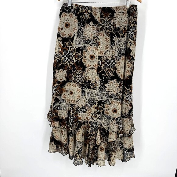 RM Eichards Tiered Midi Skirt Womens Size 16W Ruffled Floral Pull On Stretch Vtg - Picture 7 of 8